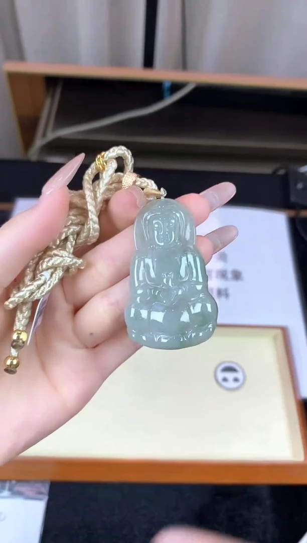 翡翠未镶嵌颈饰Y5A047油冰绿观音