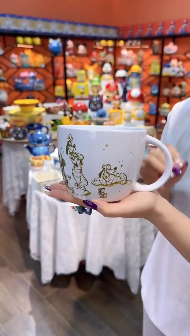 瓷片@@白色唐老鸭米奇手柄陶瓷面碗