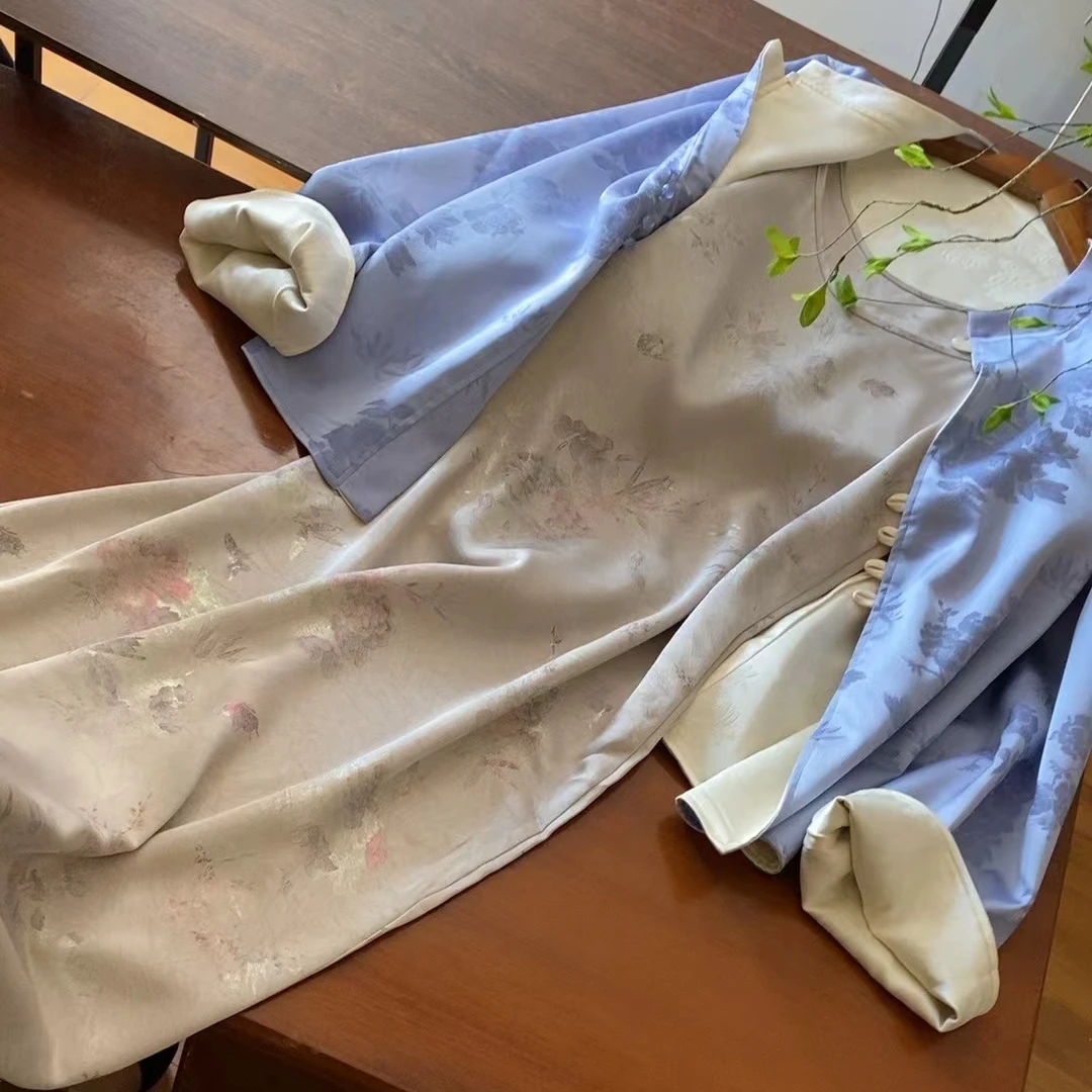 【新中式】时尚烫金彩织花连衣裙新款宽松显瘦高级感长裙子516