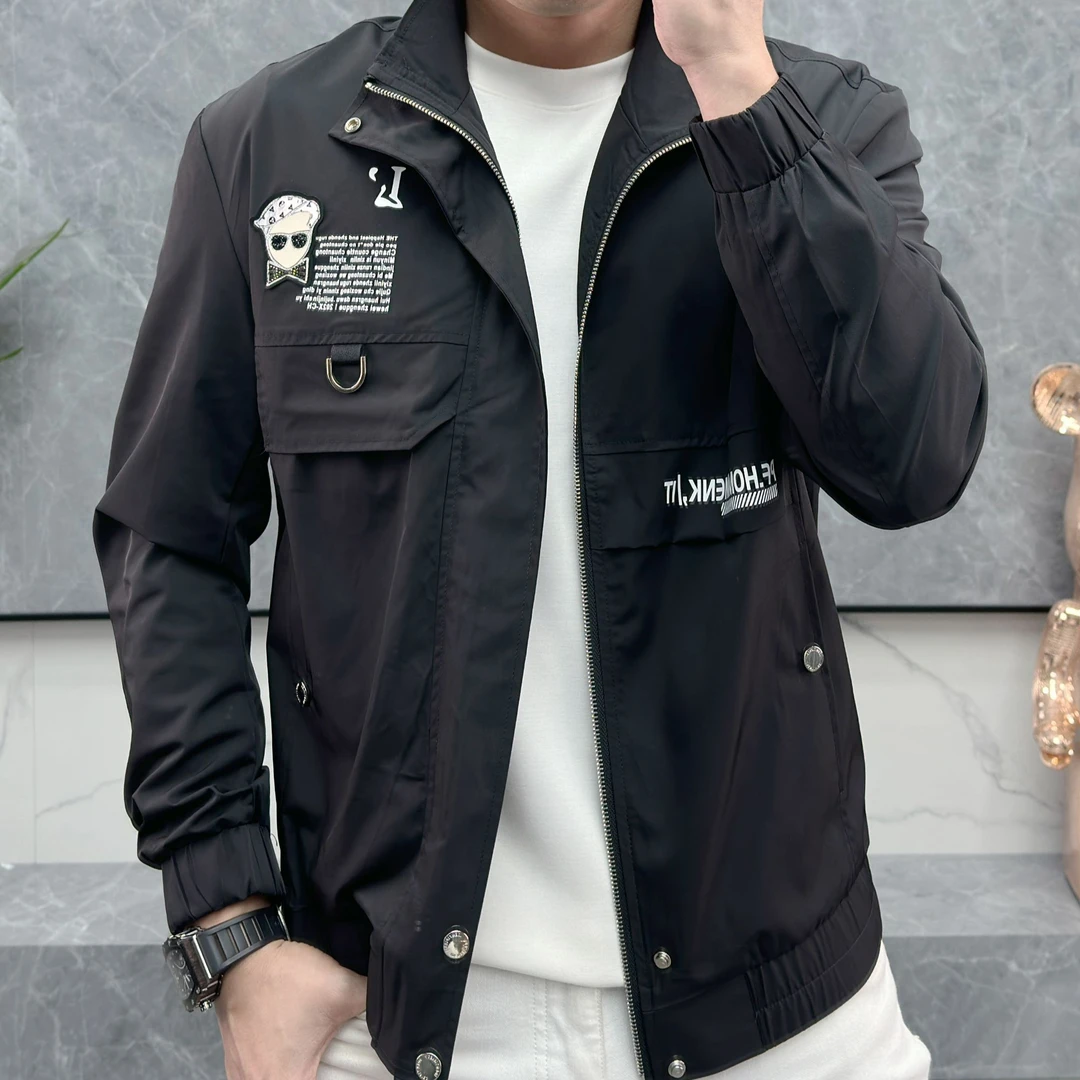 9803众享新款春秋季装男士潮流2025夹克立领外套上衣时尚男长袖