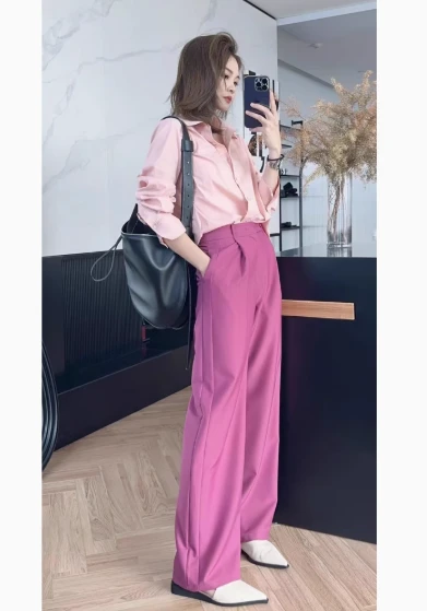 美洋MEIYANG【福袋】三角梅西裤 时髦通勤压褶直筒阔腿长裤 L码