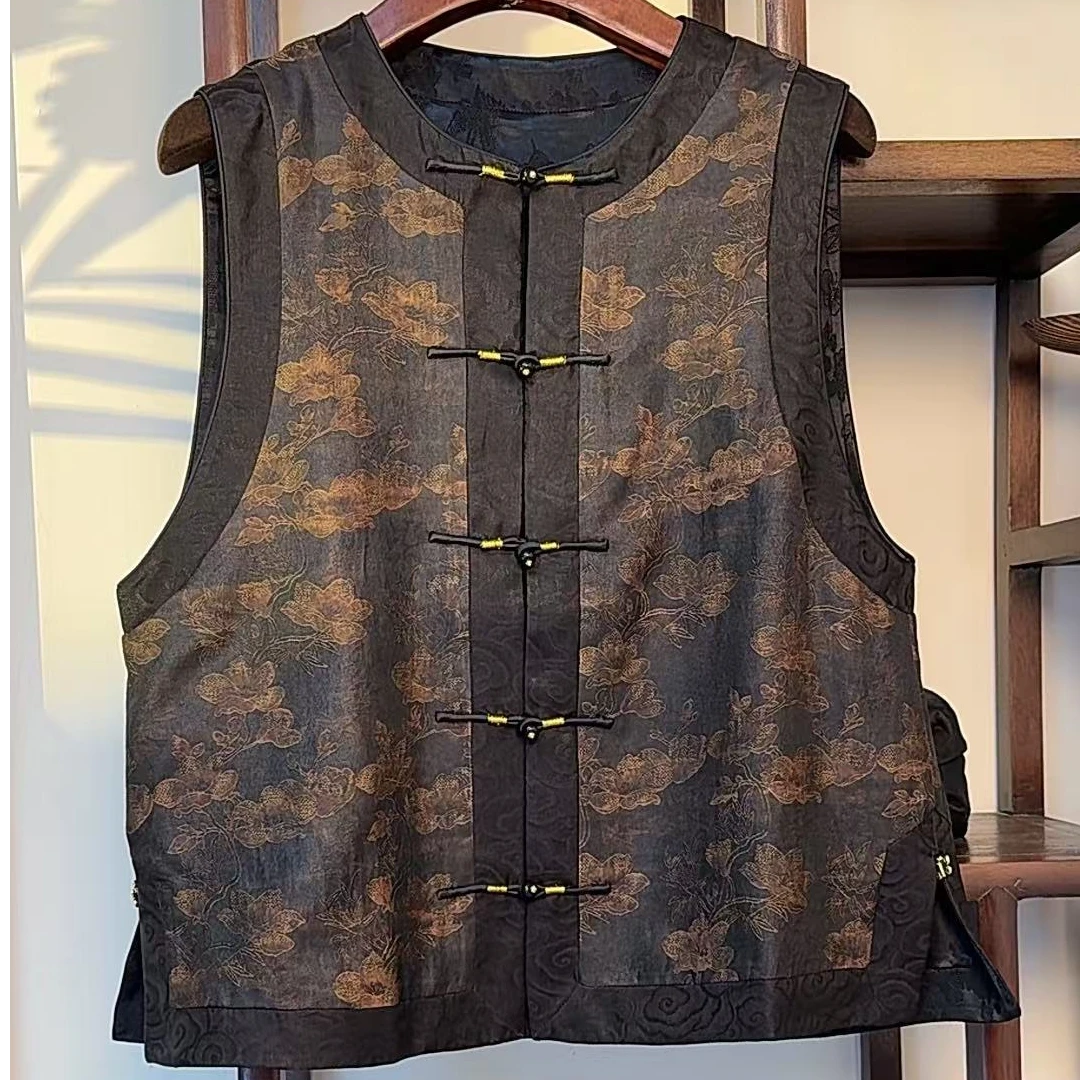 香云纱桑蚕丝新中式国风提花马甲EW83E037PP