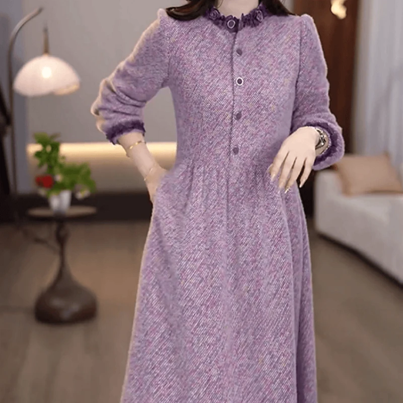 C196【连衣裙】2025冬季新款优雅洋气复古显瘦收腰减龄休闲连衣裙