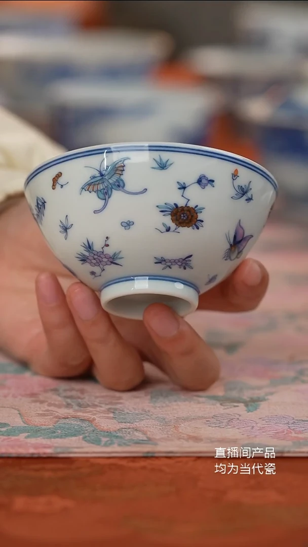 望玉斗彩蝶恋花普洱杯