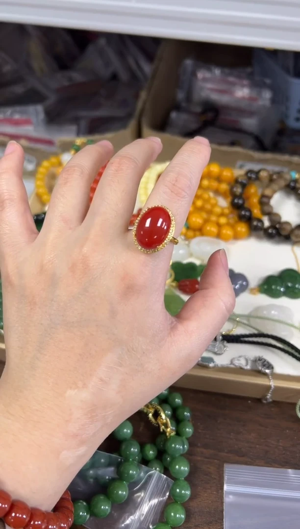 未镶嵌戒指玛瑙/玉髓老蜜蜡大蛋面四爪镶嵌款戒指[18]