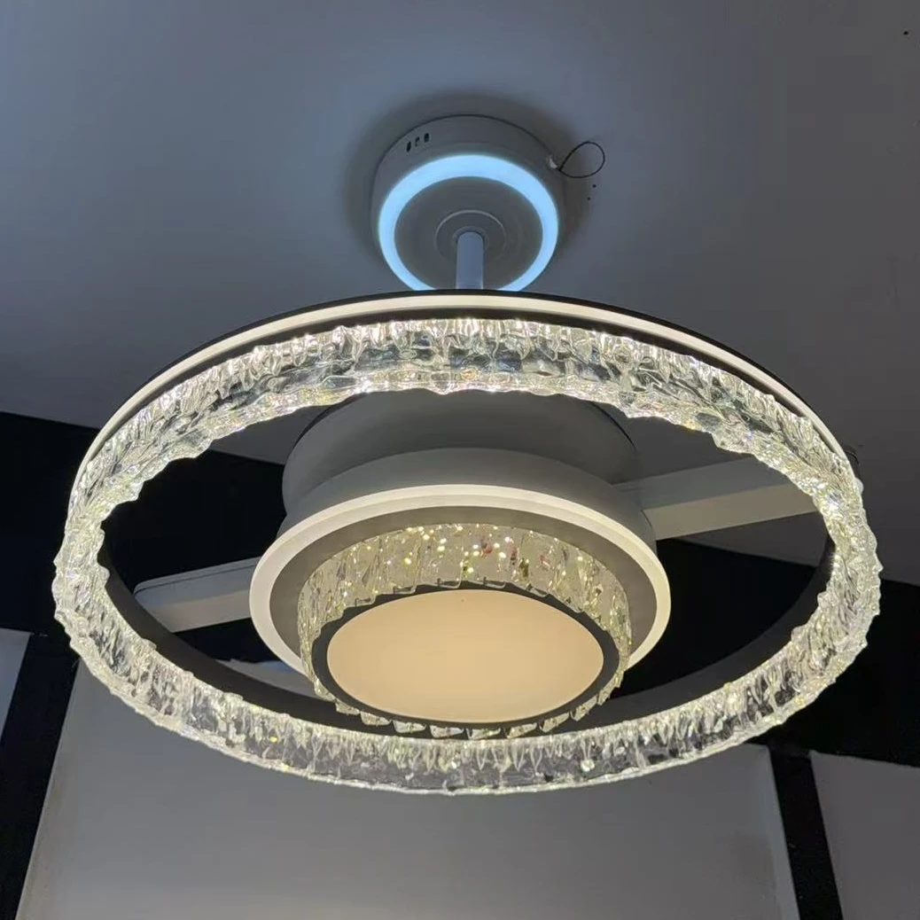 2025新款中山风扇灯北欧隐形吊扇灯客厅餐厅卧室法式轻奢水晶灯