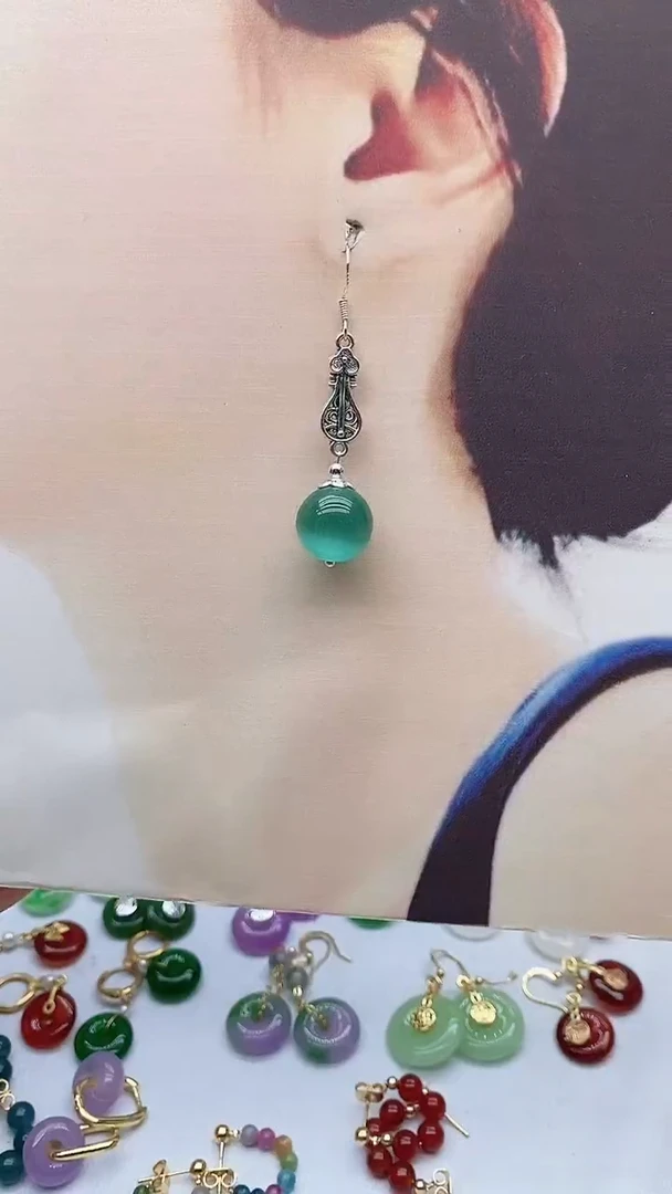 银S925镶嵌变石猫眼耳饰11