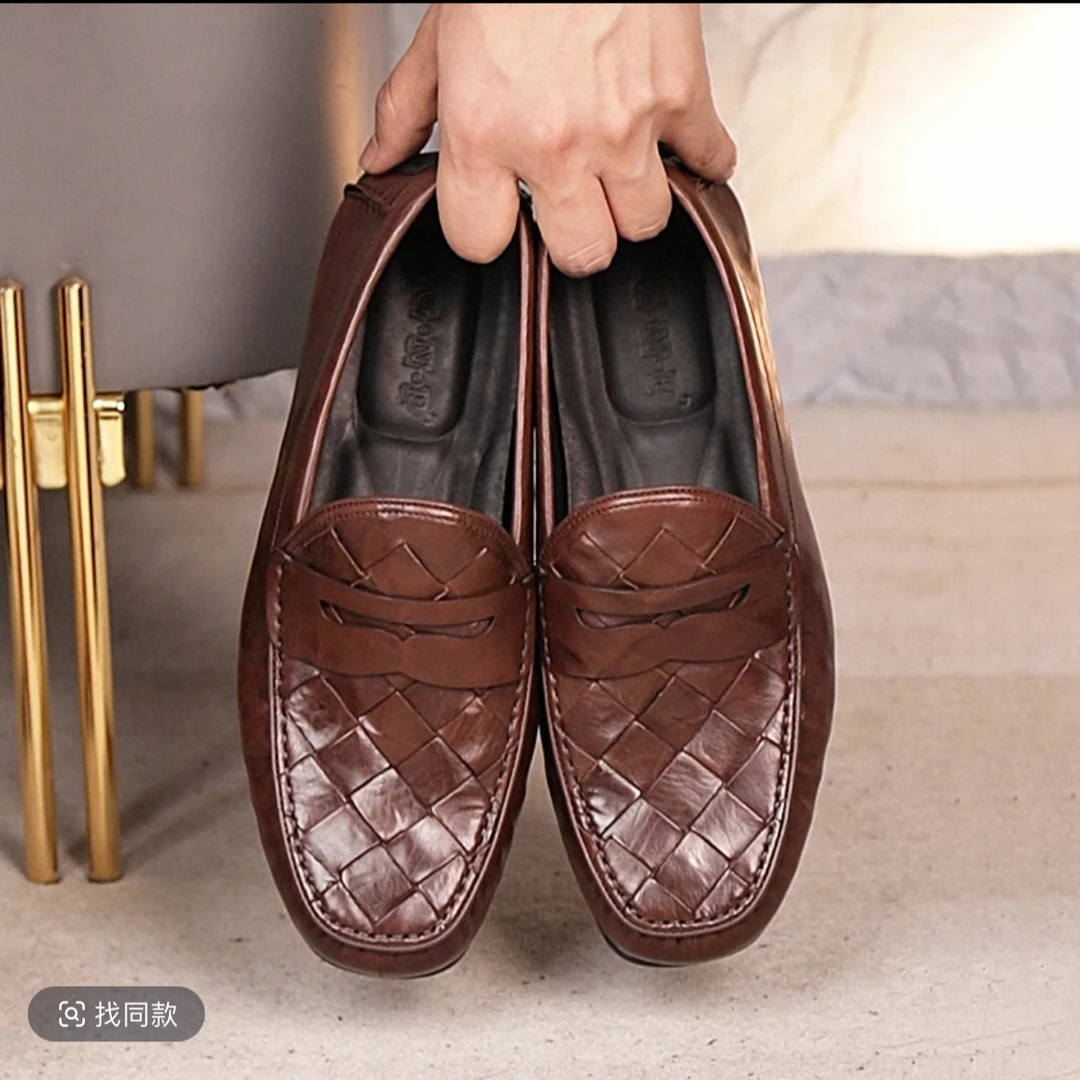 2025新款夏季男士真皮豆豆鞋休闲男鞋舒适透气软底一脚蹬懒人鞋子