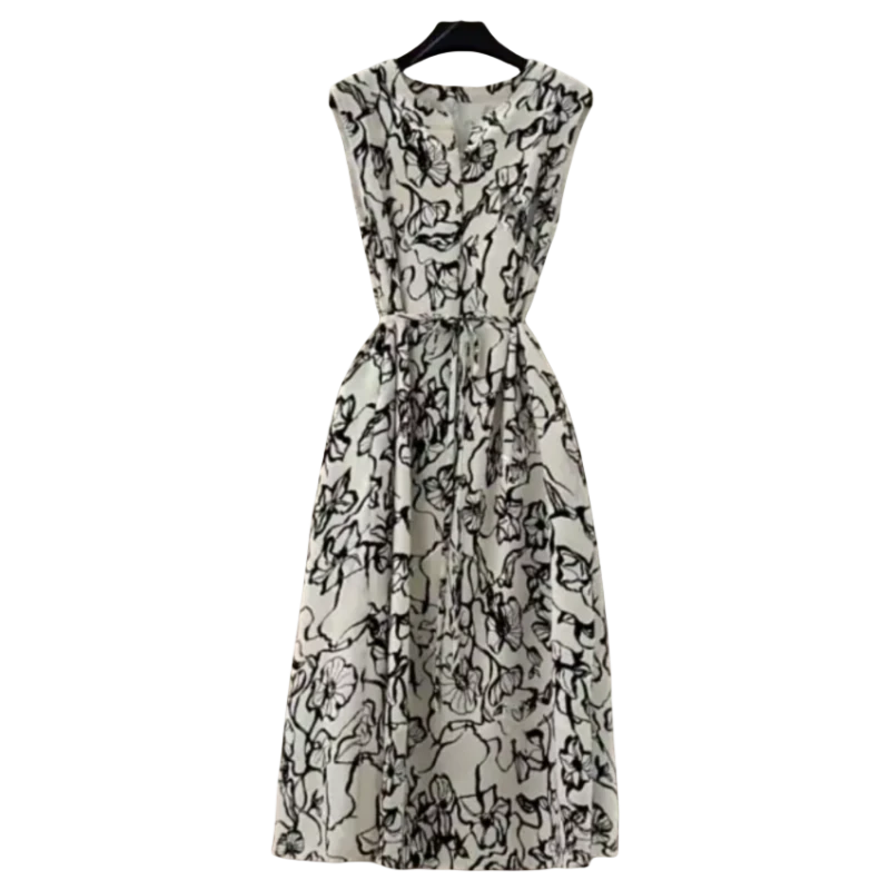 DV 710夏季无袖印花显瘦收腰连衣裙