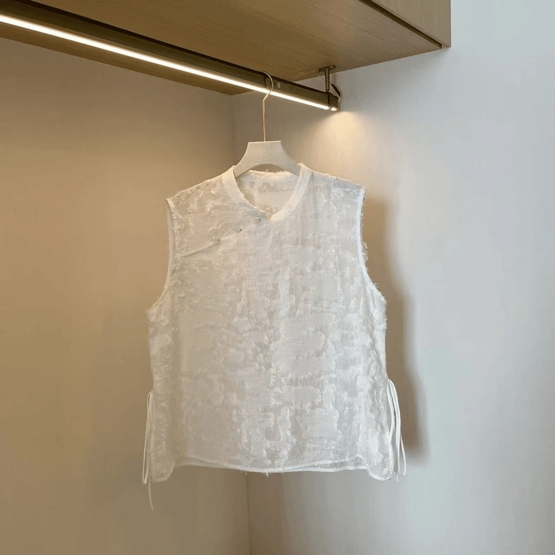 新中式国风流苏磨破洋气无袖上衣女2025夏季新款宽松气质时尚百搭