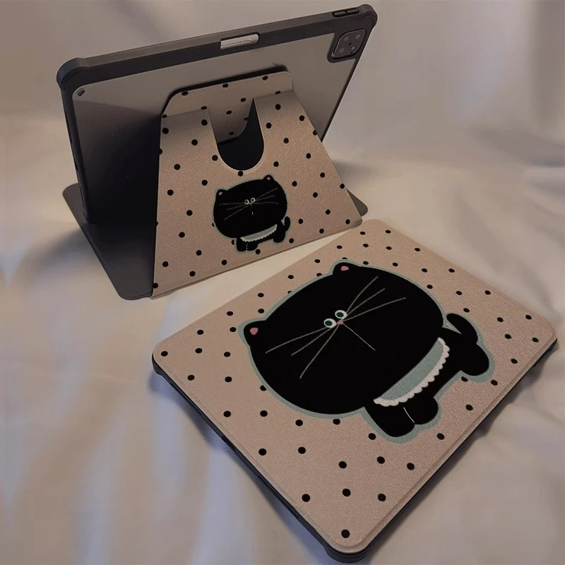 波点黑猫新款iPad11保护壳苹果air7/6旋转10.2卡通Pro亚克力mini7