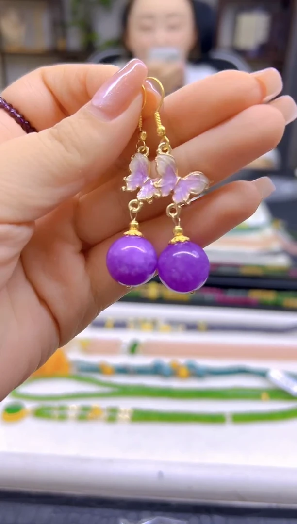 翡翠14K金镶嵌耳饰DIY款E737