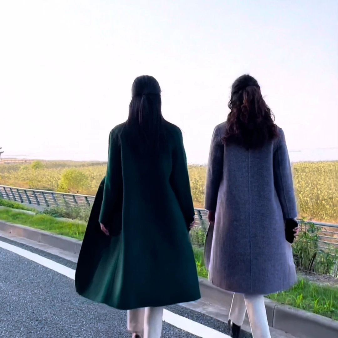 【时尚气质保暖】新款双面羊毛可水洗中长毛秋冬大衣女士 长款 洋气