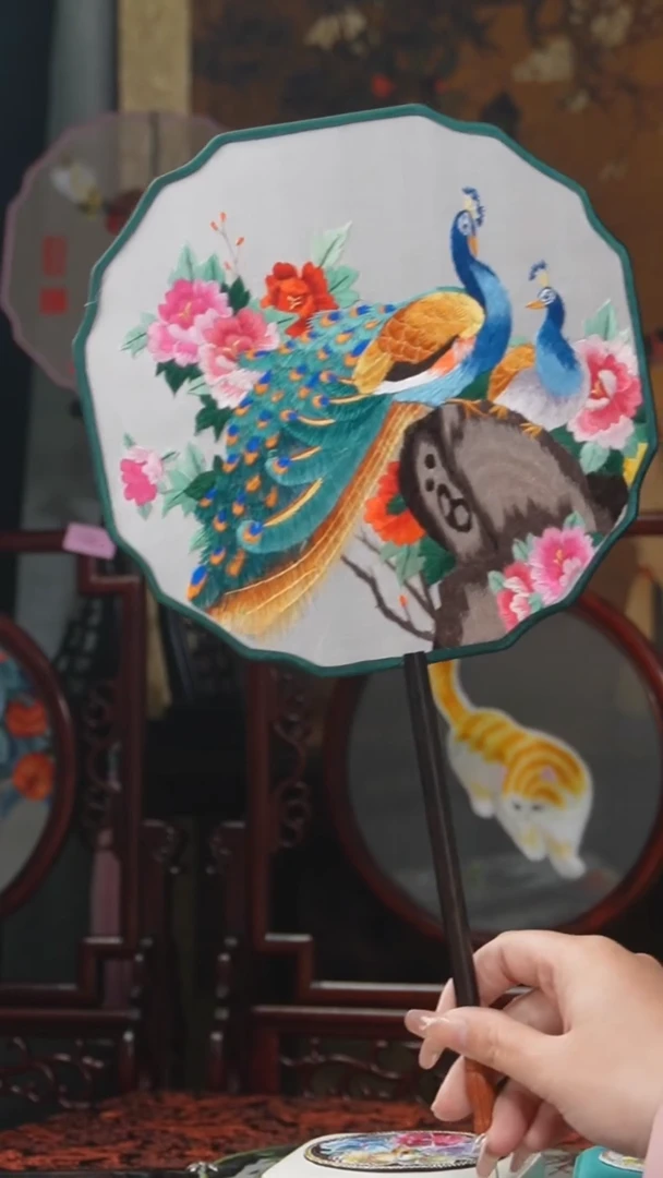 刺绣团扇 绣花双面非遗