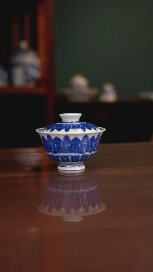 晓月柴窑 芭蕉叶盖碗