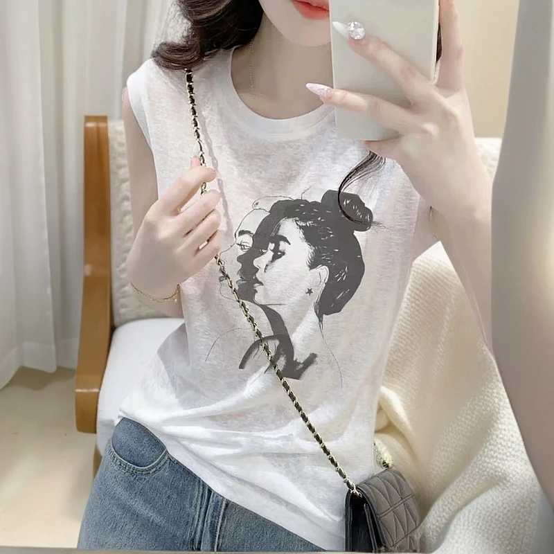 雪花棉2025夏季爆款印花背心女学生韩版宽松内搭打底上衣吊带T恤