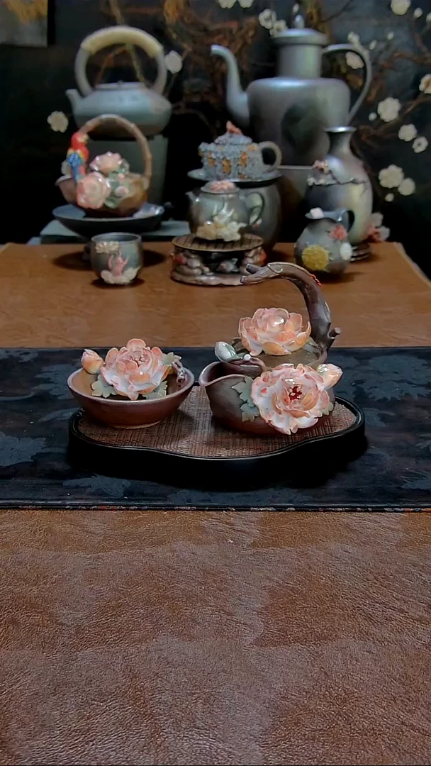 牡丹半提梁套装柴烧