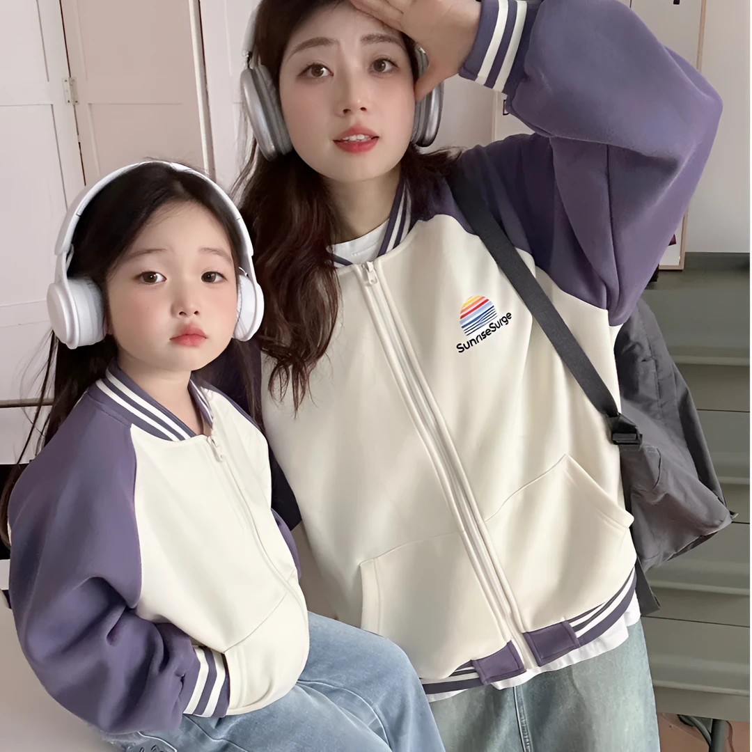 亲子装高颜值外套儿童炸街潮服运动衫母女棒球服韩版洋气长袖开衫