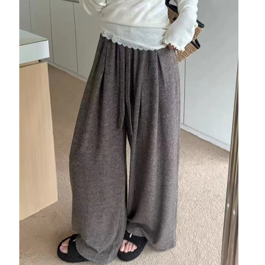 【高品质】早秋新款~松弛感百搭遮肉弯刀裤软糯绒感休闲裤001
