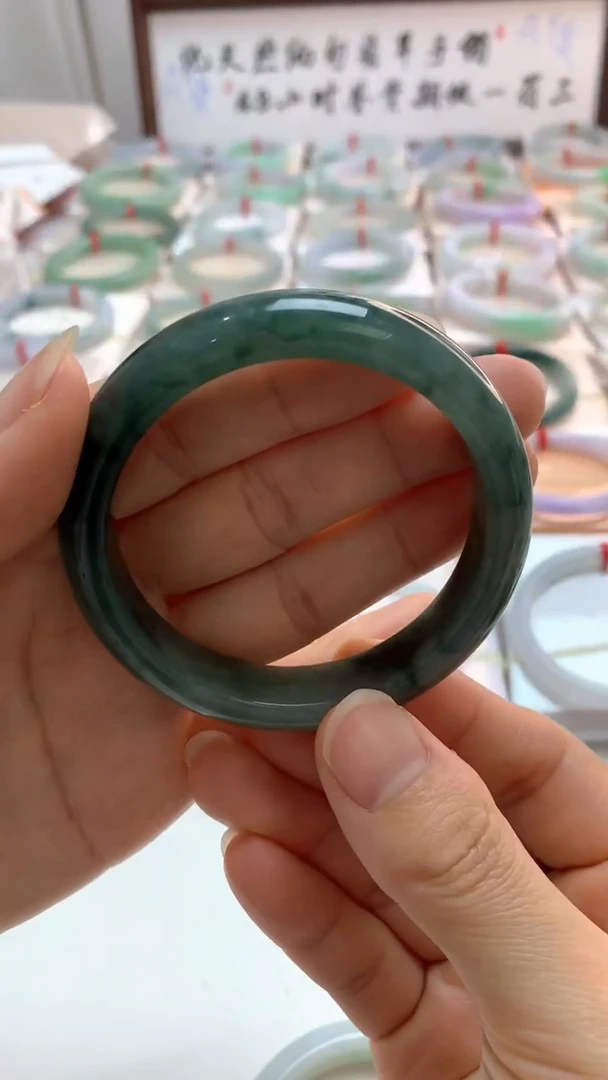 未镶嵌手镯翡翠53.8冰油青
