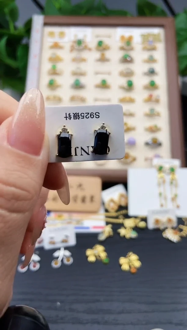 银S925镶嵌翡翠耳饰12