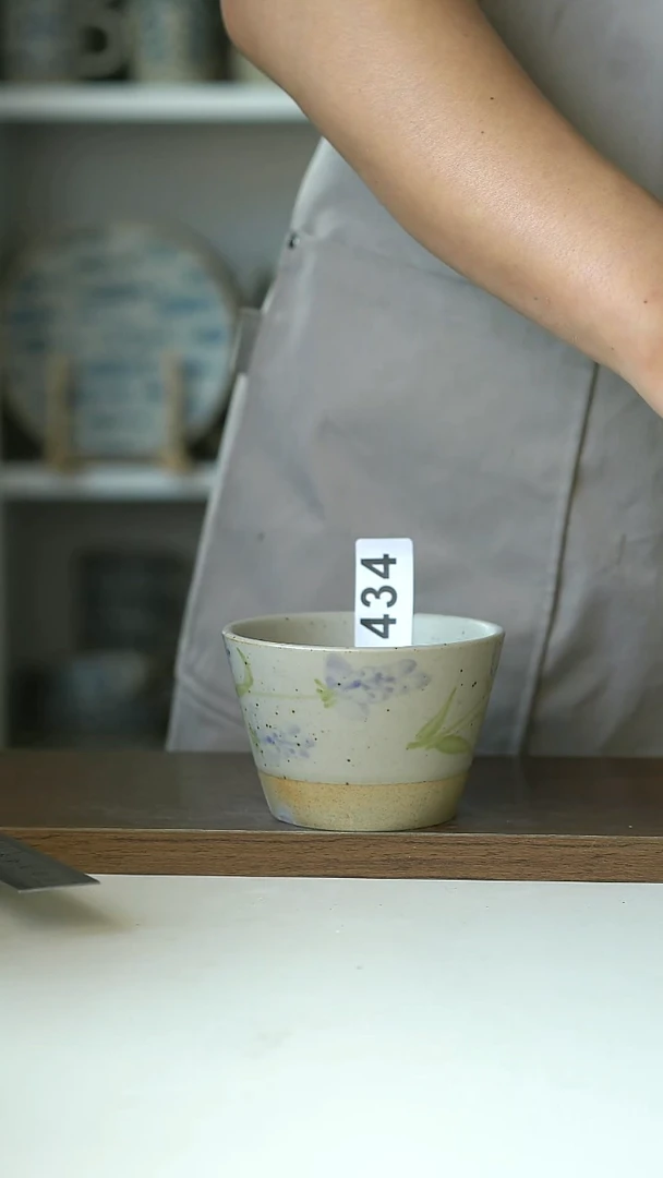 434瑕疵青花手绘薰衣草220ml猪口杯@4-2@