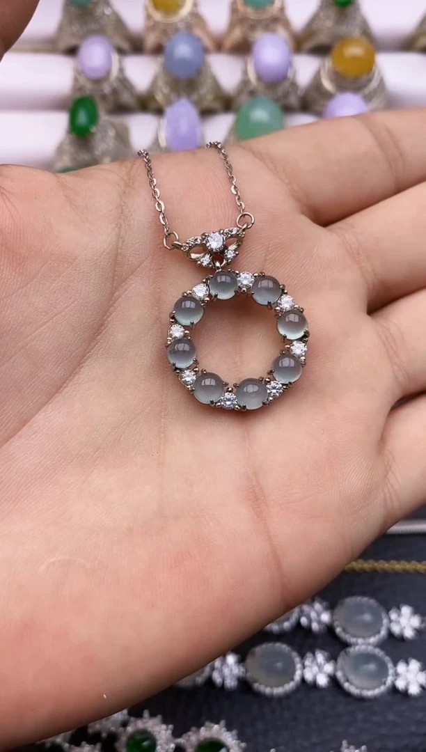 颈饰银S925镶嵌翡翠2229