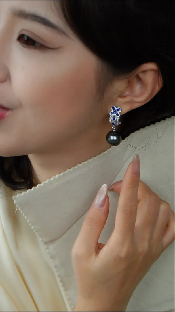 银S925镶嵌海水珍珠耳饰1