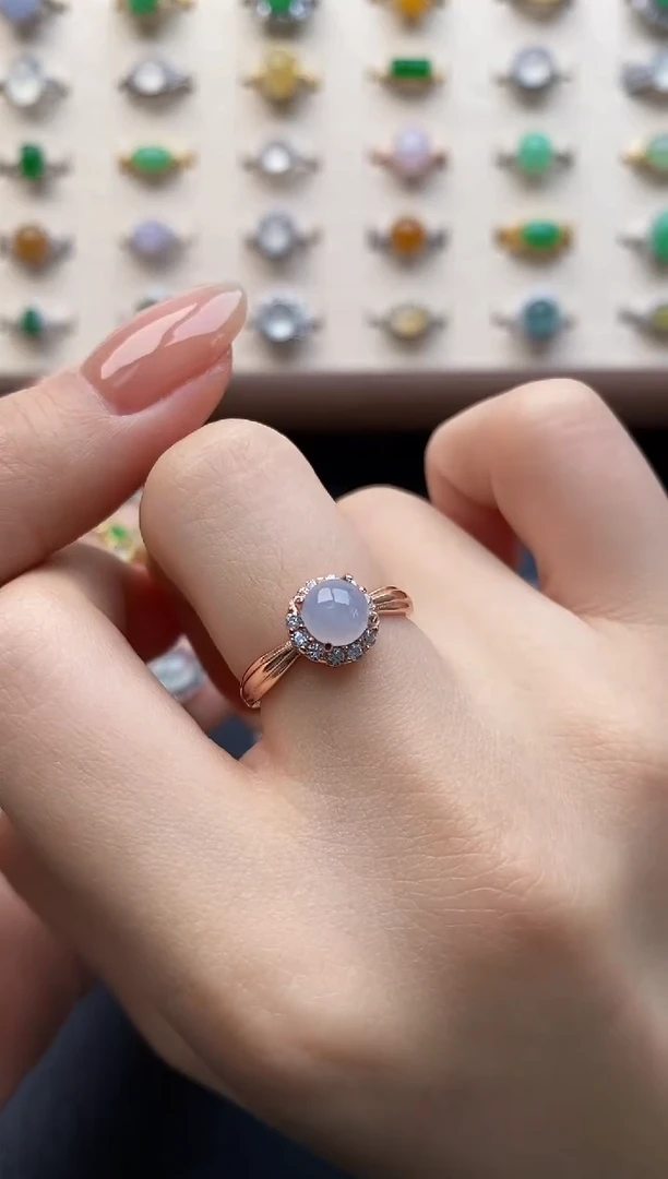 银S925镶嵌戒指翡翠一物一证一礼盒