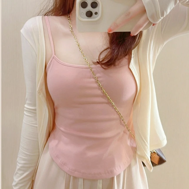 春夏新款纯欲风吊带背心内搭美背文胸一体可外穿带胸垫吊带背心