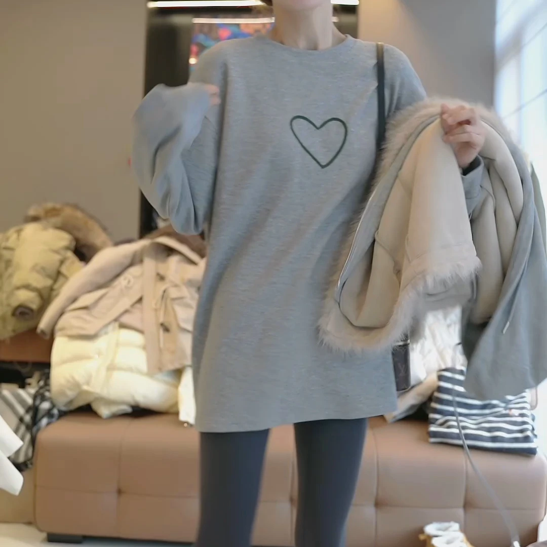 2024秋冬新款简约慵懒风加厚磨毛休闲百搭刺绣T圆领 LK2500467