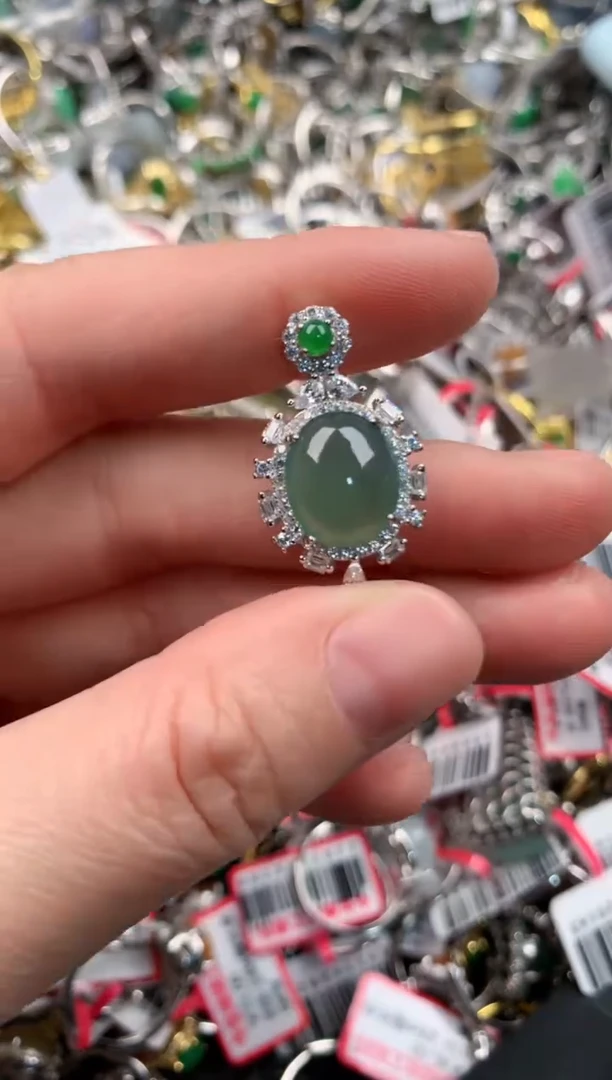 银S925镶嵌戒指翡翠888   5