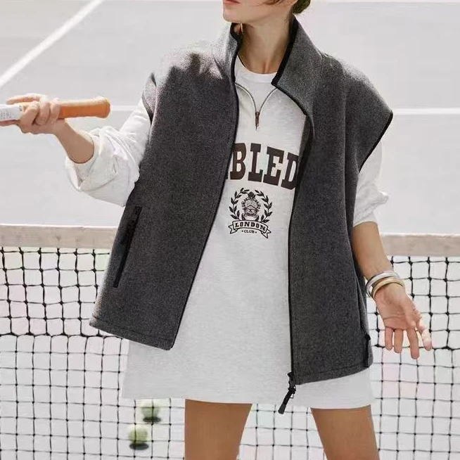 【LULU YUG】秋季宽松慵懒时尚百搭拉链摇粒绒马甲外套MR113