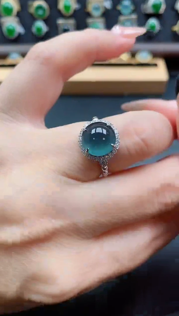 银S925镶嵌戒指翡翠1