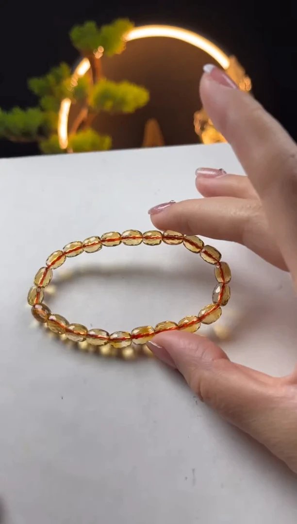 【闪购商品】黄晶手链未镶嵌天然黄水晶桶珠切面手串6mm