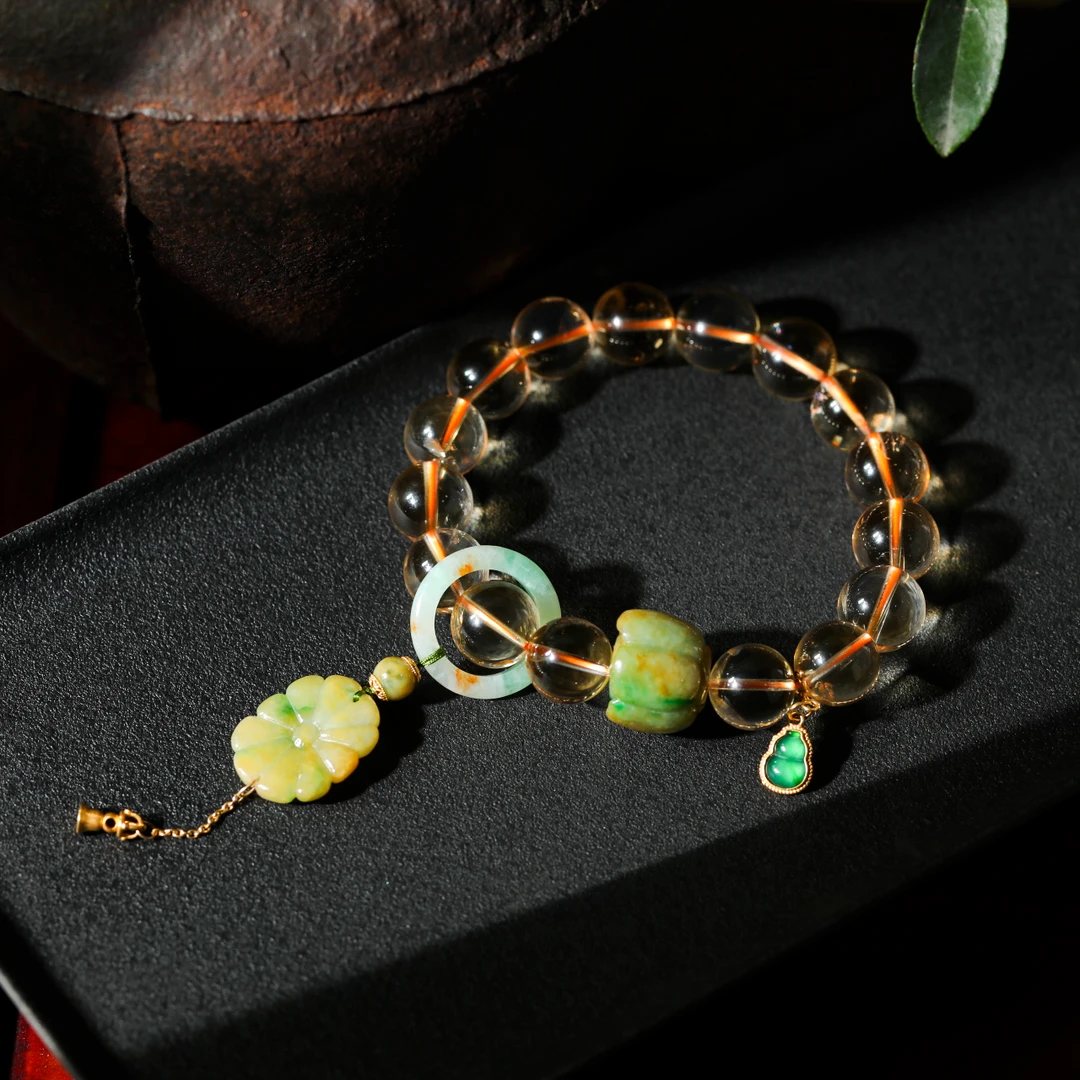 【意婵】天然典藏级老矿料黄水晶单圈18K金翡翠-909274