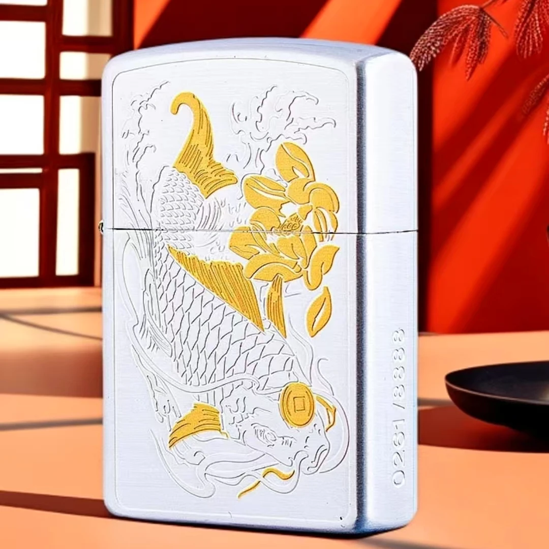 佐罗二代银金双色荷花锦鲤鱼  高档防风砂轮煤油打火机送男友老公
