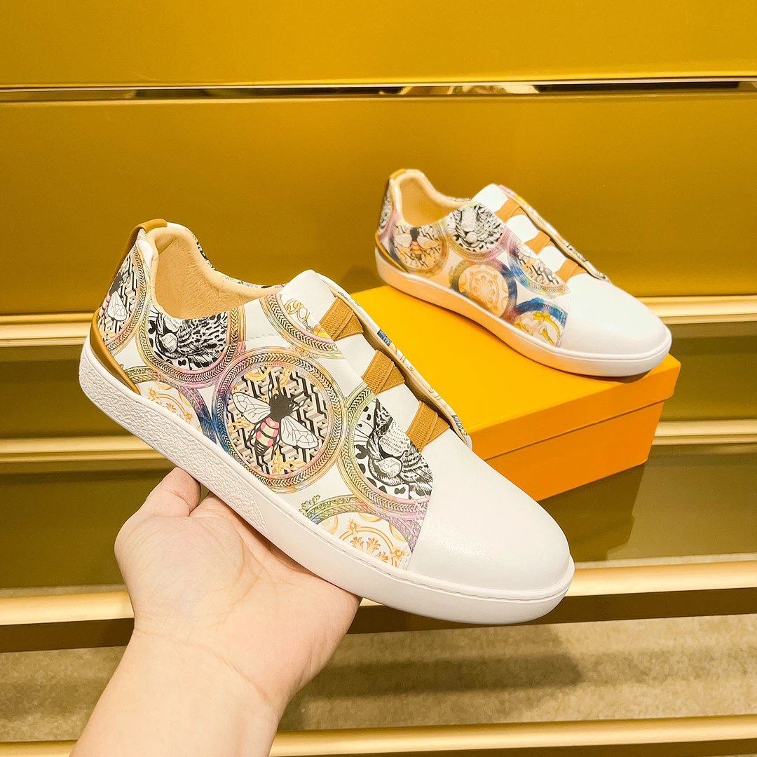 鞋子白男款印花皮透气夏季潮款板鞋车缝线新款极简风低帮软底潮流