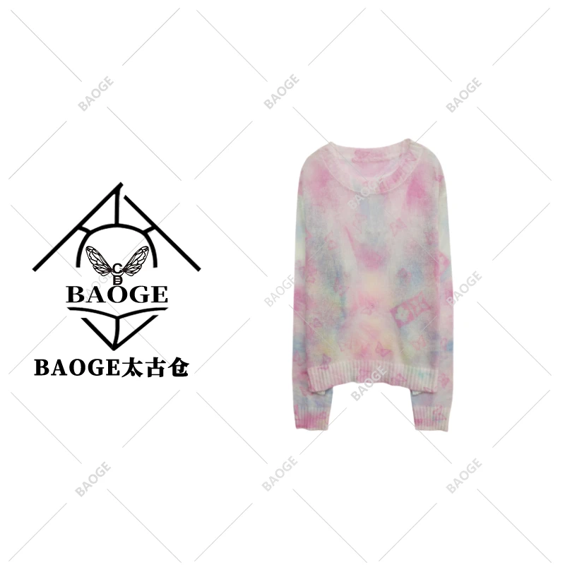 【BAOGE太古仓】羊毛马海毛粉色晕染蝴蝶印花针织衫msl549