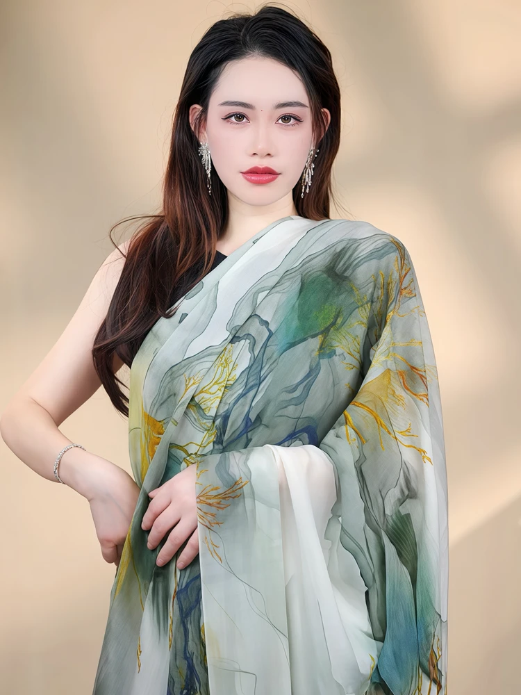 高奢超薄山羊绒空调房保暖围巾旅游度假防晒拍照披肩头巾