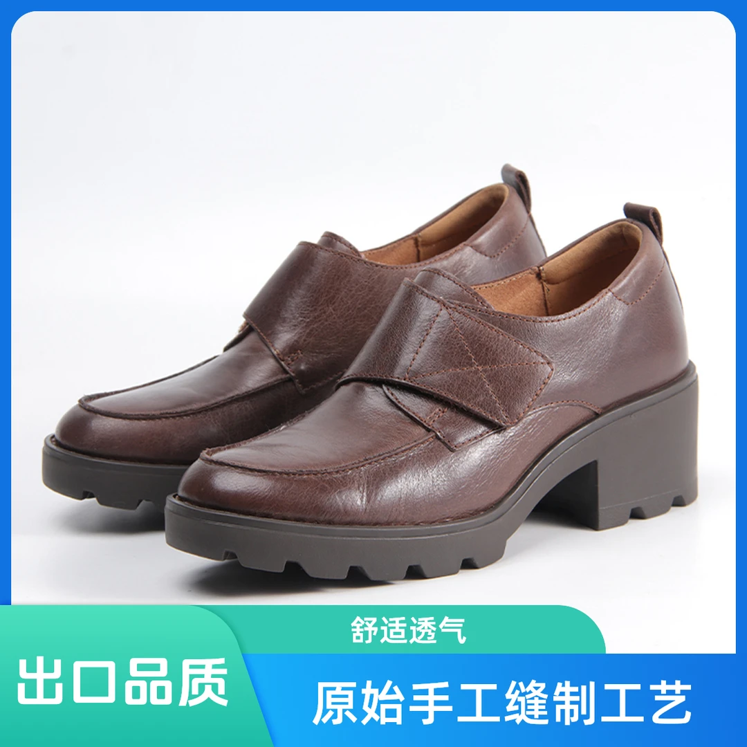 出口美国英伦深口单鞋复古黑色乐福鞋百搭休闲粗跟舒适时尚女鞋