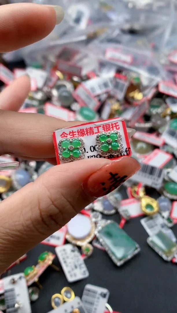 银S925镶嵌戒指翡翠天然A货缅甸翡翠