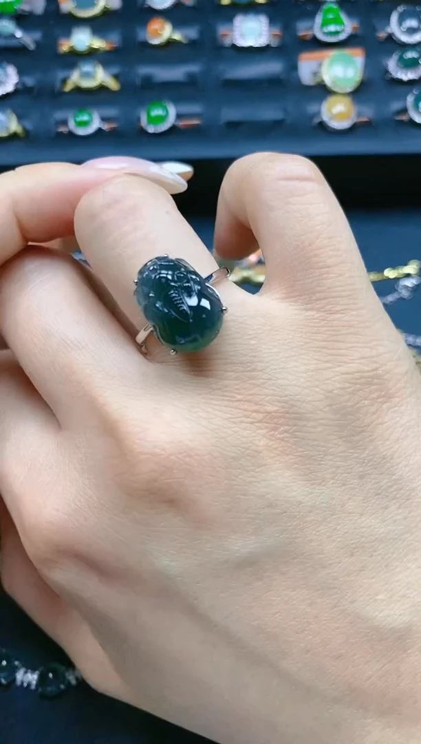 翡翠戒指银S925镶嵌天然翡翠