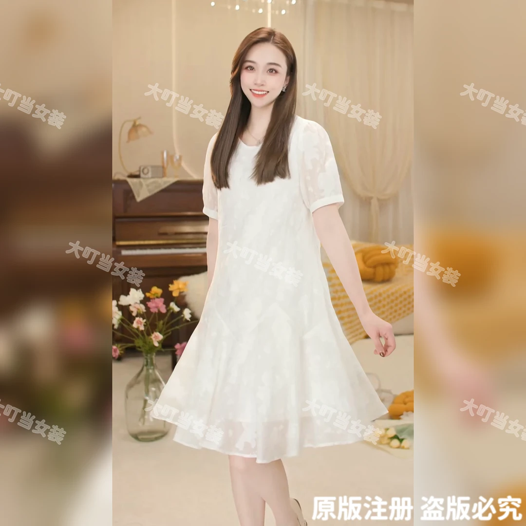 清爽透凉「栀子花」洋气时尚气质显瘦白色女装夏季连衣裙