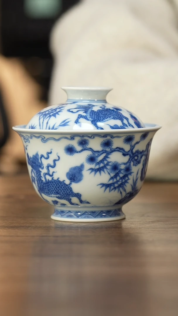 【闪购商品】望月怀古 松竹梅麒麟元宝盖碗