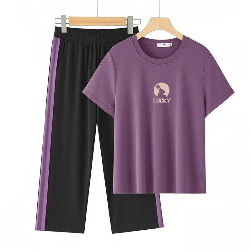 简约上衣休闲运动2025新款时尚洋气潮流宽松大码夏季短袖t恤套装