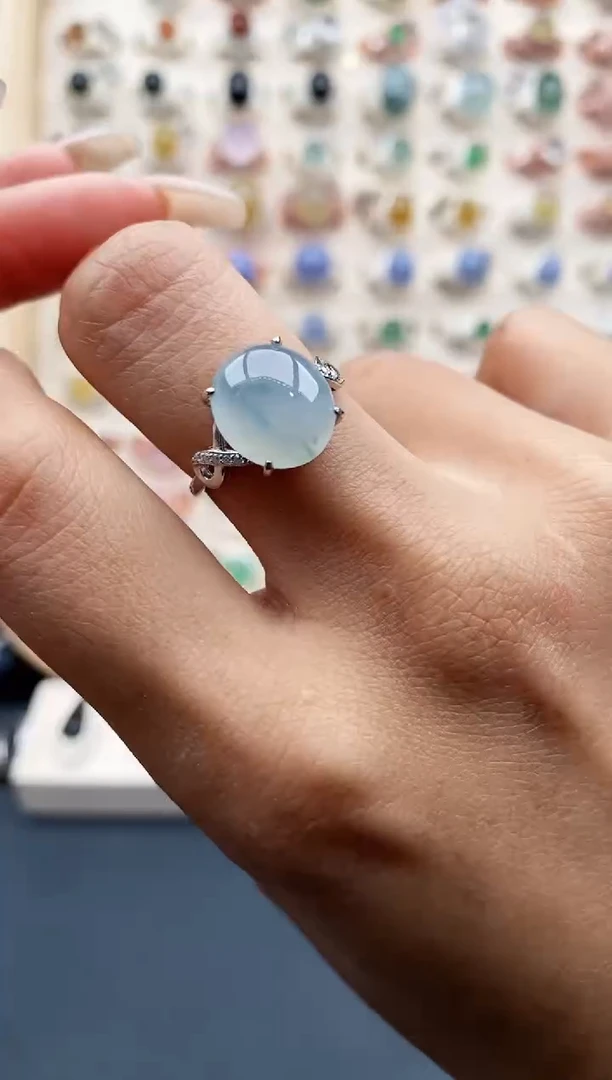 【闪购商品】翡翠戒指银S925镶嵌缅甸天然A货2222+9+