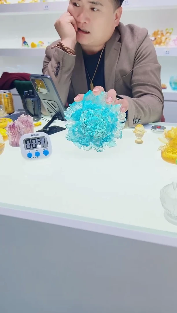 【闪购商品】泥塑古法琉璃牡丹花摆件