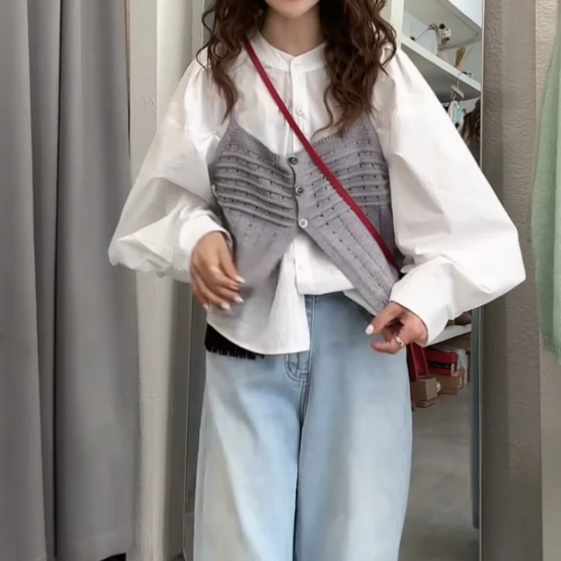 【山茶花】2025春夏新款韩版单排扣叠穿两件套LK2502035