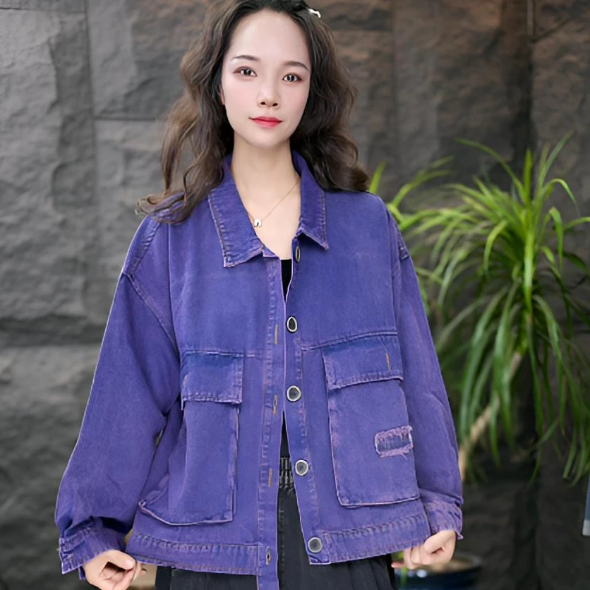 JJ口袋落肩袖超轻短款单排扣短外套韩版牛仔衣Y3K法式复古宽松